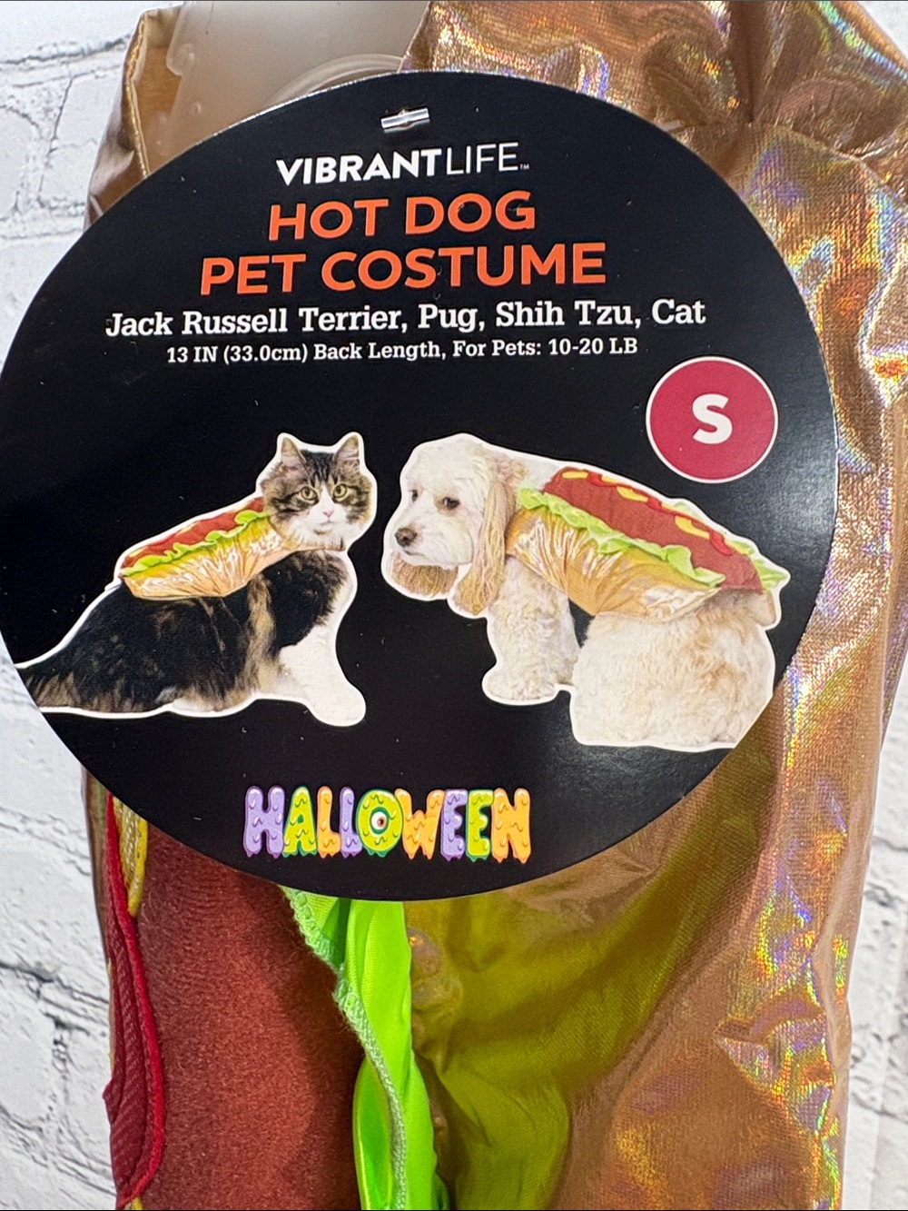 Vibrant Life Hot Dog Pet Costume - Small - Brown & Green